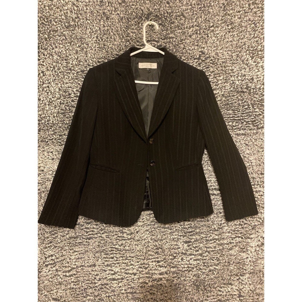 Tahari Levine Black Jacket Pinstripe Size 8P Women's Blazer Lined Buttons